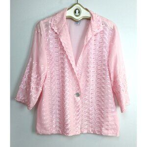 VICKI WAYNE - WOMEN'S LIGHT PINK EYELET LACE BLOUSE TOP - SIZE 12